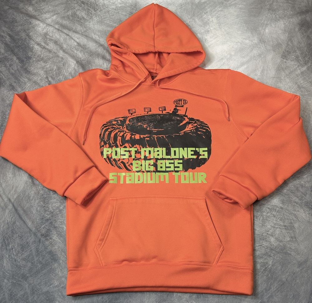 Post Malone Hoodie Mens XL Orange Fleece Pullover Big Ass Stadium Tour Graphic